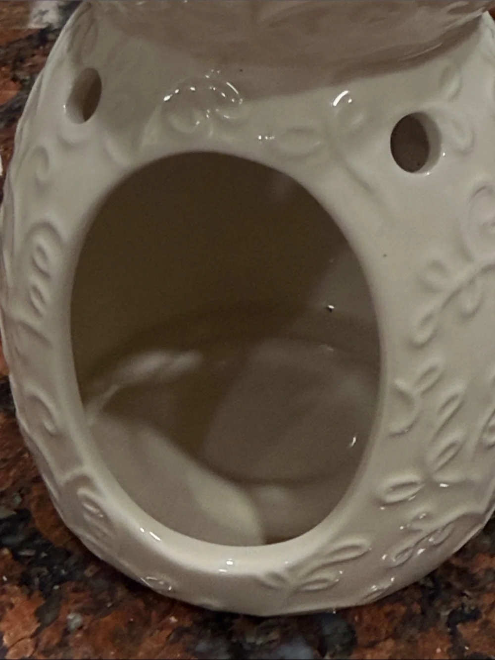 Hallmark Ceramic Oil Warmer in Cream floral relief Orange Caramel & Vanilla